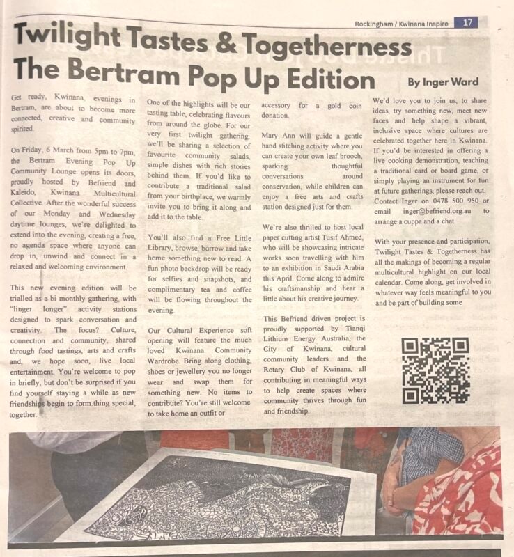 Printed newspaper feature about Tusif Ahmad artwork